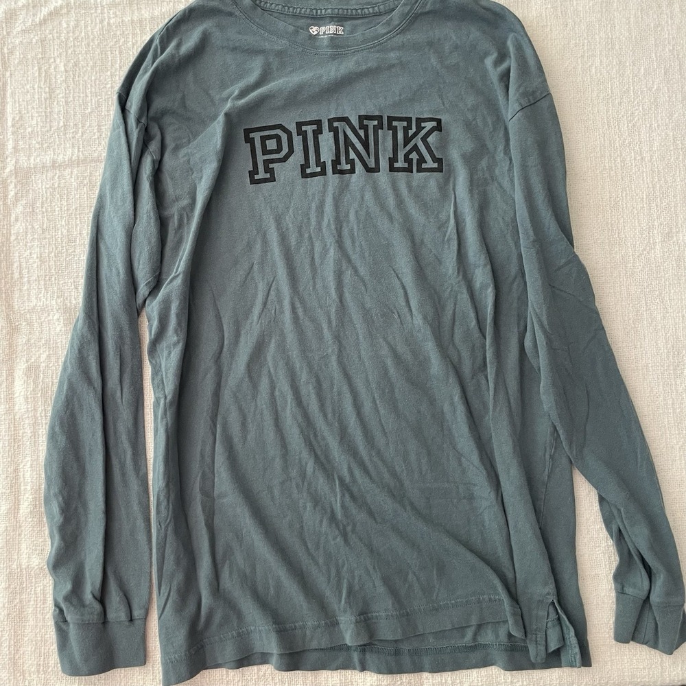 VIctoria Secret PINK long sleeve shirt‎ Blue Teal Women's Small Preppy School